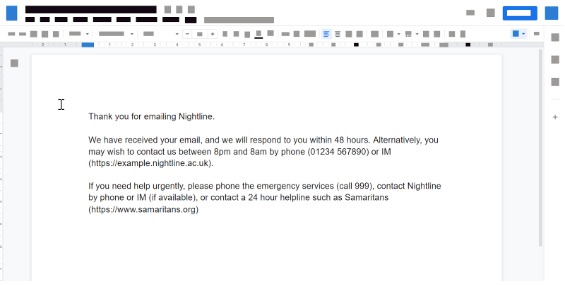 Editing the auto-response in Google Docs